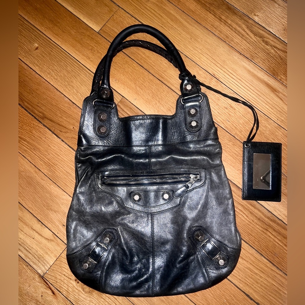 Authentic Motocross Giant 21 slim Hobo Balenciaga hand bag, in black/grey.